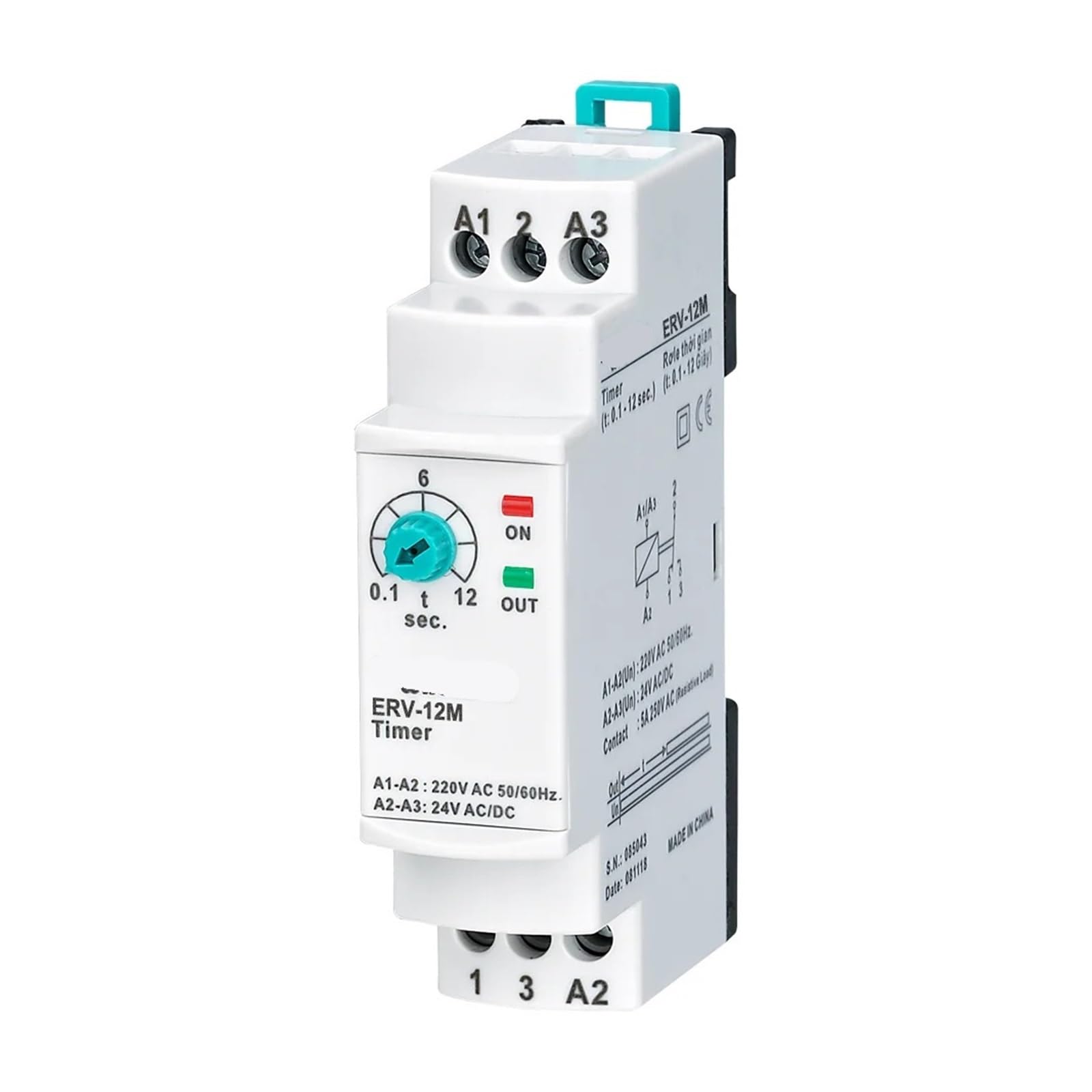 BALYDLUL ERV-XXM Off Delay Time Relay Electronic Adjustable(220VAC 24DC,ERV-12M 0.1-12sec.)