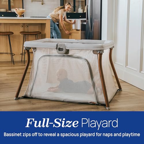 Image of Chicco Alfa Lite Nest Lightweight Travel Playard with Zip-On Bassinet, Portable Baby Crib & Play Yard, Easy Setup, Waterproof Mattress, Includes Carry Bag, Serene /Beige