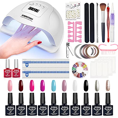 Gel Nail Polish Kit With U V LED Light Nail Kit With 150W Nail Lamp 10 Colors Soak Off Gel Polish Nail Art Salon & Starter Kit With Rhinestones Glitters Manicure Tool Kit