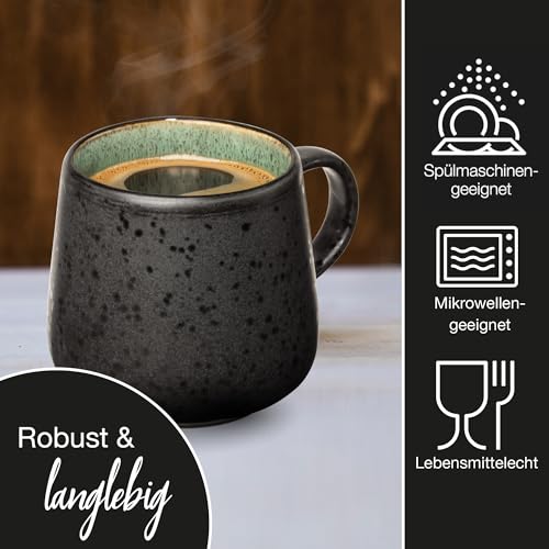 Moritz & Moritz SOLID 4er Tassen Set Bunt - Kaffeebecher Set Außen Schwarz - Robustes Steinzeug - Spülmaschinen- & mikrowellenfest - Perfekt für Kaffee, Tee & mehr