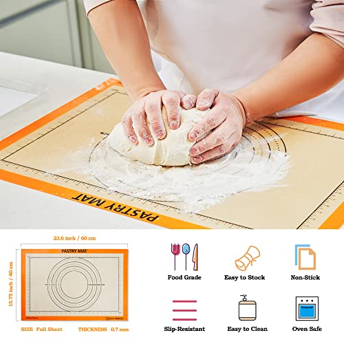 Silicone Baking Mat Ultra Set Of 10, Full Sheet Pastry Mat - Half Sheet Baking Mat For Cookie, Macron – Quarter Sheet Silicone Mat – Square & Round Mat For Cake Pan – Bread Baking Sling For Dutch Oven #TOP1