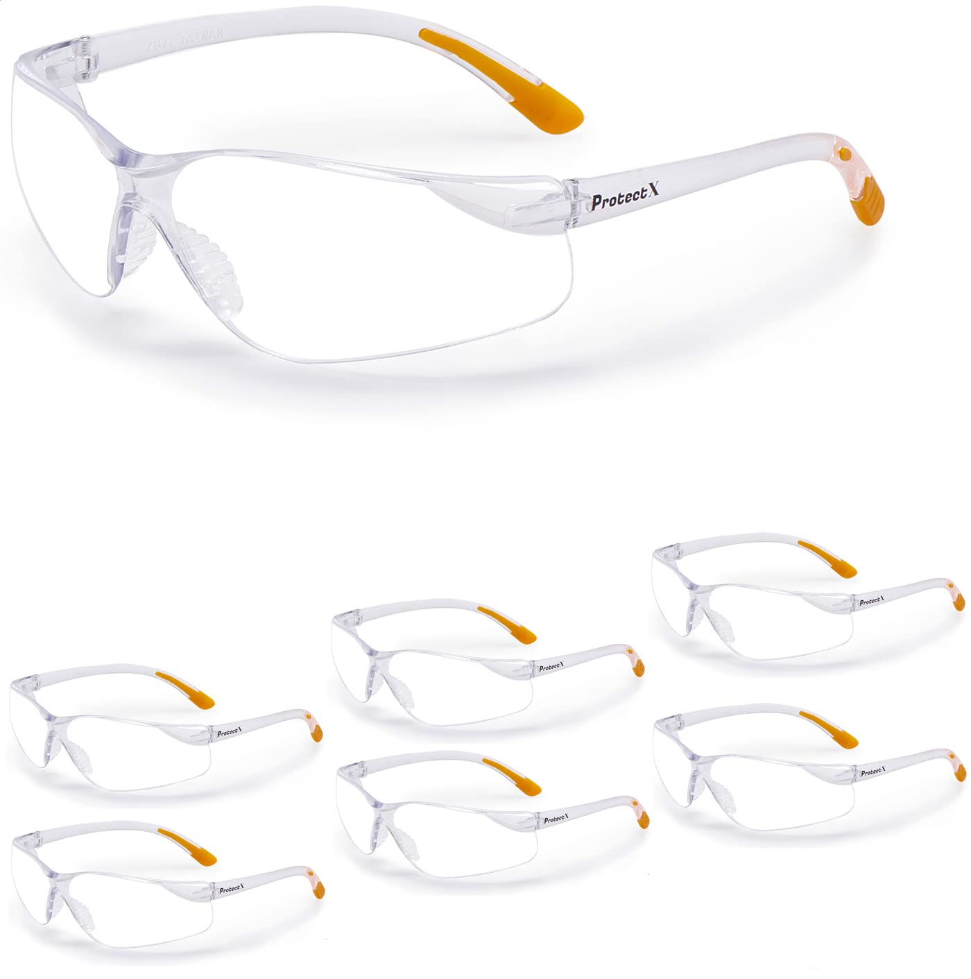 ProtectX Olympus Clear - Occhiali di sicurezza, antigraffio, anti appannamento, in policarbonato, classificati ANSI Z87.1, con protezione UV, confezione da 6