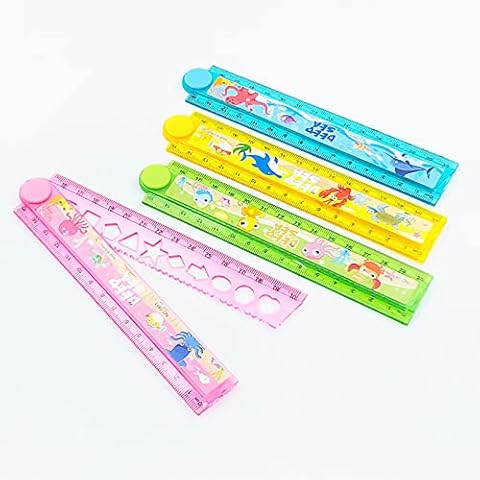 HREDZEO Folding Ruler,4 Pcs 30cm Transparent Geometric Ruler Cartoon Folding Ruler Plastic Folding Ruler School Stationary Ruler Stationary Ruler Ruler for School Kids Office Cover