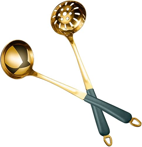 Juego de utensilios de cocina de acero inoxidable, cucharón de cocina, cuchara de sopa, cuchara ranurada, cucharón de sopa, cucharón ranurado,
