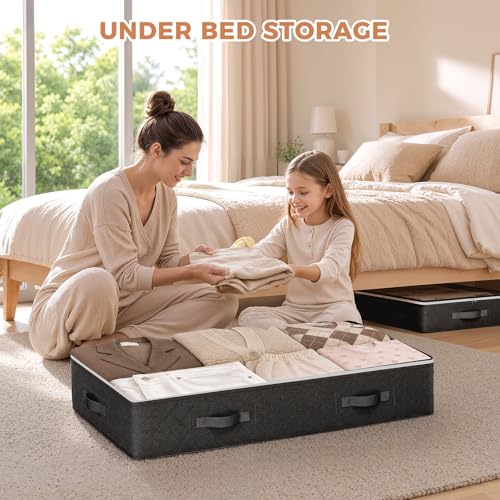 Image of Budding Joy Under Bed Storage Containers with Clear Lids, 4 Pack | Underbed Storage Bags for Blankets, Towels, Comforter, Sweaters, Linen Sheets, Wrapping Paper