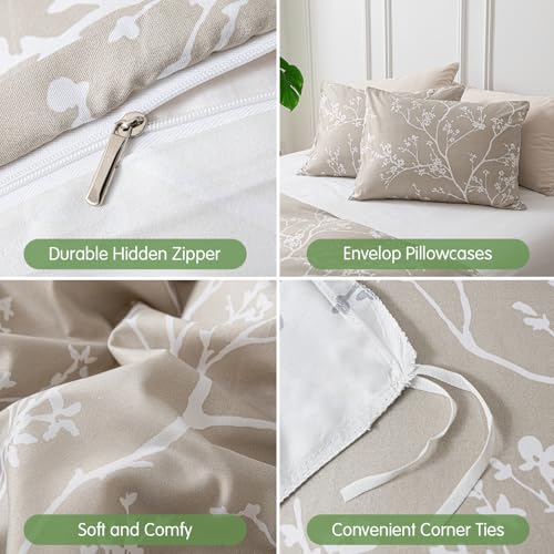 Image of Lekesky King Size Duvet Cover Set, Reversible Duvet Cover King with Branch Pattern, Lightweight Soft Microfiber Comforter Cover, 3 Pieces Khaki Bedding Set with Zipper and 2 Pillowcases