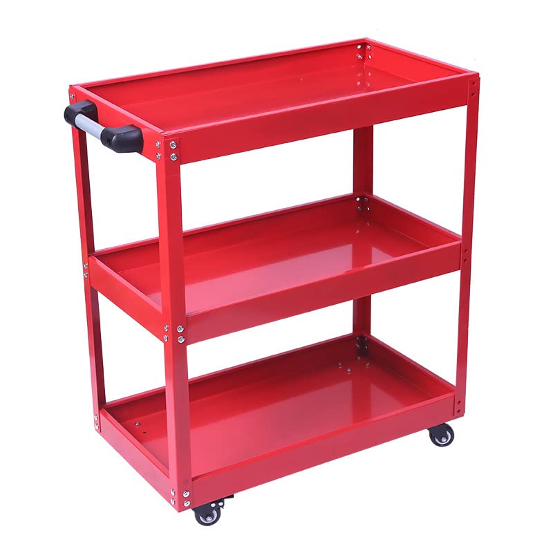Steel Tool Service Push Cart with 3 Shelves,Heavy Duty Industrial Utility Service Cart, for...