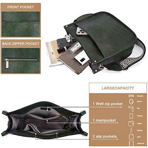 Image of HKCLUF Crossbody Bags for Women Trendy Vegan Leather Hobo Handbags With 2PCS Adjustable Guitar Strap Shoulder Bucket Bags