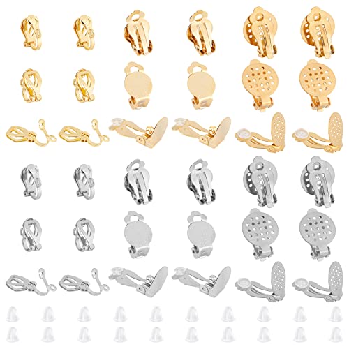 DICOSMETIC 36 Stück 3 Stile 2 Farben 304 Edelstahl Flache Runde Ohrclips Nicht Durchdringende Ohrringe Disc Clip On Ohrring Konverter Mit 50 Kunststoff Ohrmuttern Für Ohrringschmuck Cover