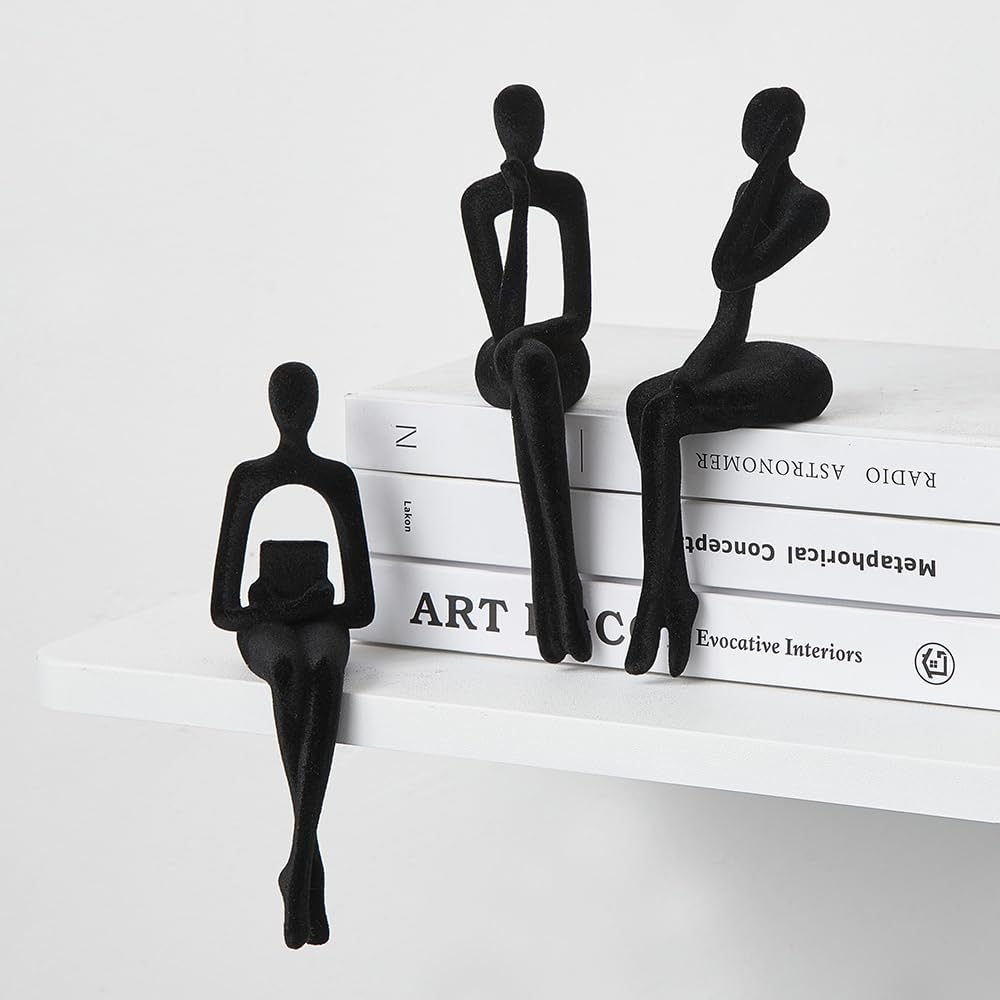 XINXUAN Statue Home Decor - Modern Bookshelf & Desk Decor - 3 Piece Set (Flocking - Black)