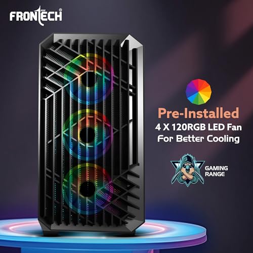Image of Frontech War Machine Mid-Tower Gaming Computer Cabinet - Tempered Glass, Pre-Installed 4x120 mm ARGB Fans, Washable Dust Filters, Top I /O Panel (USB 3.0, 2xUSB 2.0 & Audio), ATX /mATX (FT-4349)