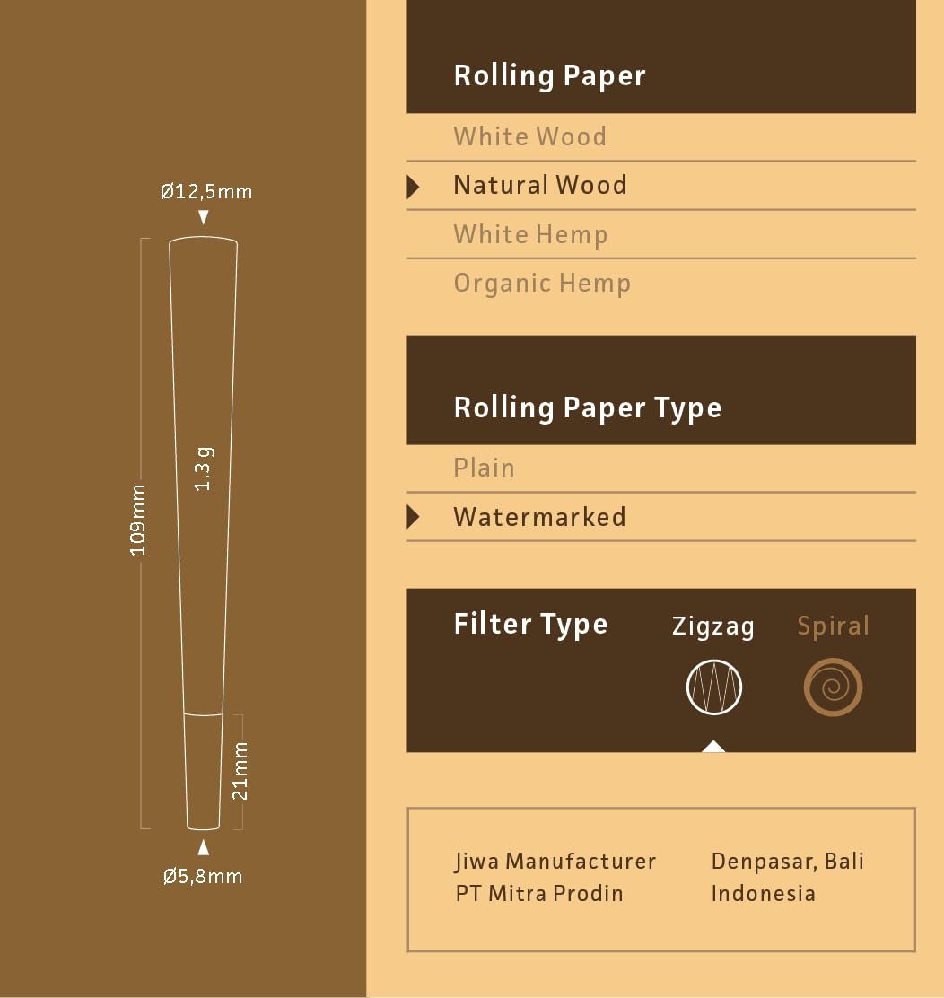 JIWA 1000 Conos Pre-Rolled sin Blanquear - Conos Pre-Rolled King Size - Conos de Joint Cónicos Pre-Rolled - Papeles Pre-Rolled (109 mm) Con Filtro (21 mm)