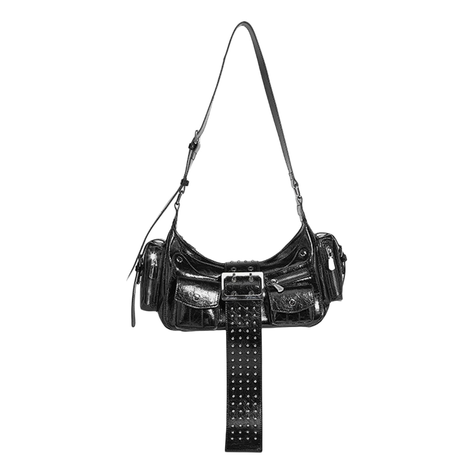 Bolso de hombro de piel sintética para motocicleta, con remaches punk, bolso cruzado con correa ajustable, bolso de mano de piel sintética