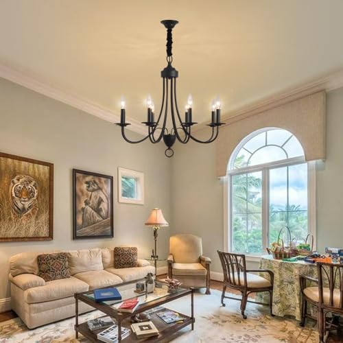 Kaluxry Black Chandelier, 8-Light Vintage Farmhouse Chandeliers for Dining Room Lights Fixtures, E12 Base High Ceilings Hanging Pendant Lighting for Bedroom, Kitchen, Entryway, Study, Living Room - Image 6