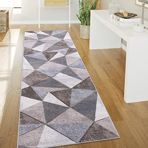 Paco Home Teppich Wohnzimmer Kurzflor Vintage Stil Abstrakt Modernes Geometrisches Rautenmuster Design, Grösse:80x300 cm, Farbe:Beige