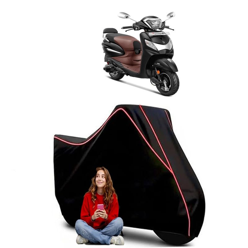 Image of Pleasure Plus Xtec Connected Scooty Bike Cover Water Resistant Outdoor Use Universal Fit Scooters Motorcycles Heavy Duty UV Protection Dust Rain Scratch Resistant Elastic Bottom Black Blue Piping