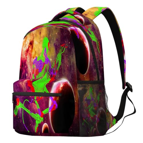 Sac à dos guitare tête de mort galaxie pour ordi et voyage