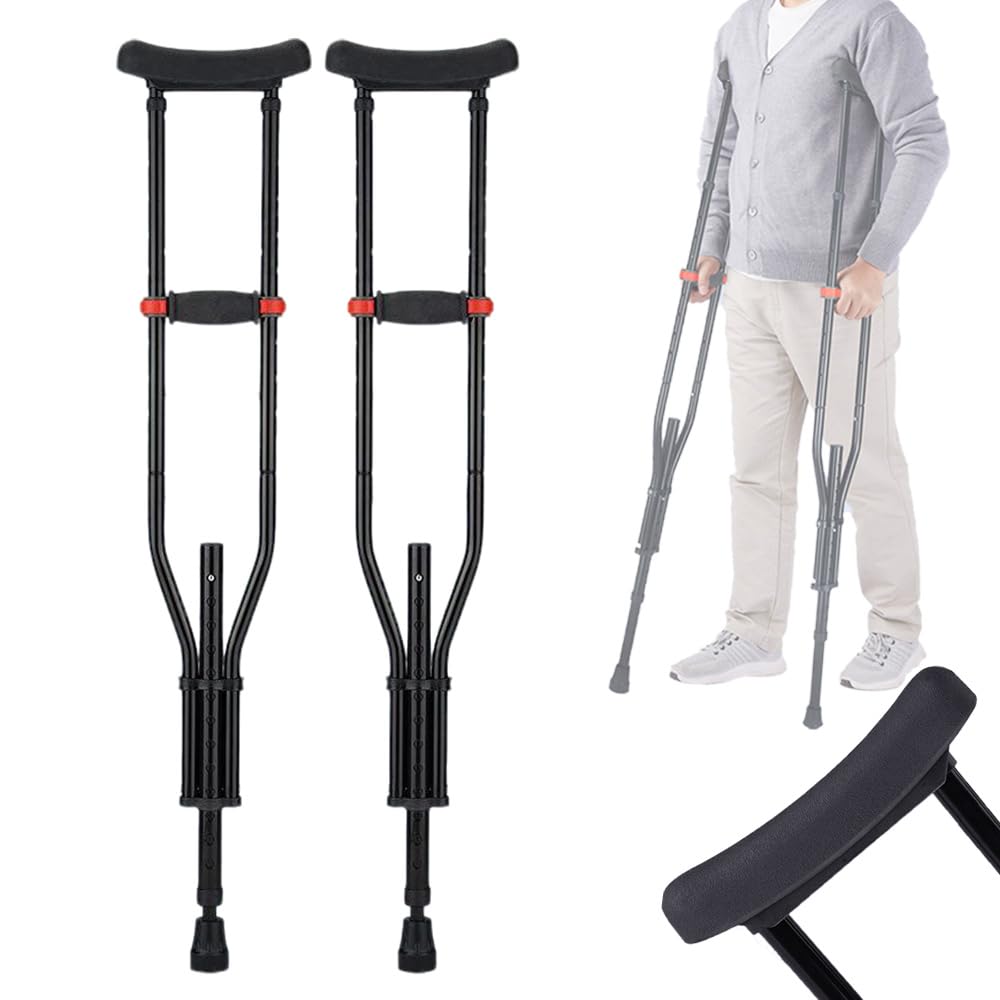 NEWFUN Stampelle Ascellari, Ortopediche Regolabili, Supporti per Avambraccio, Portata 150 KG, in Alluminio con Poggia Avambraccio e Poggia Mano Morbidi, Grigio, 1 Paio