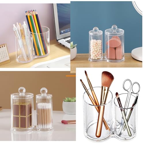 Image of Qtip Holder Clear Round Container Cotton Ball Swab Holder with Lid Make Up Brush Holder Bathroom Organizer Acrylic Organizer for Cotton Ball and Swab Round Pads Hair Accessories Clear Apothecary Jar