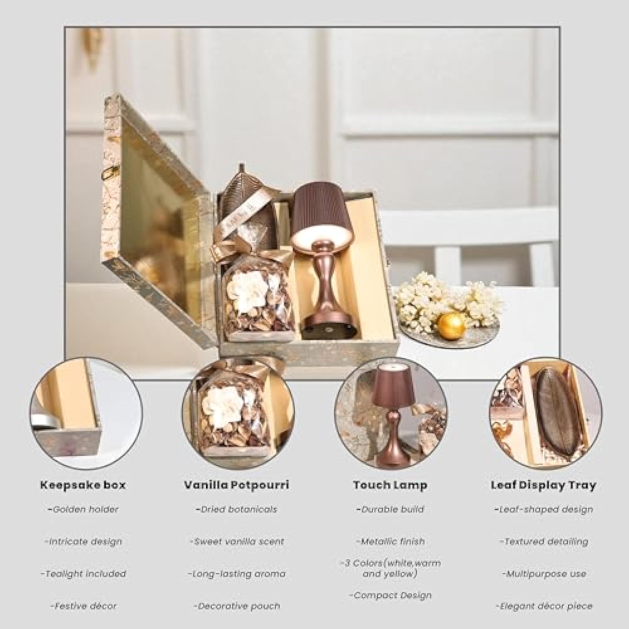 Diwali Gift Hamper Box with Table Lamp and Potpourri