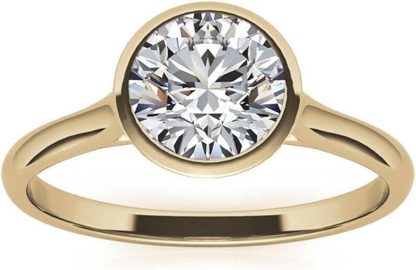 1-4 CT Round Cut Moissanite Engagement Ring, Bezel-Set Solitaire Diamond Anniversary Ring in 925 Sterling Silver or 10K / 14K / 18K Solid Gold, Valentine Gift For Women