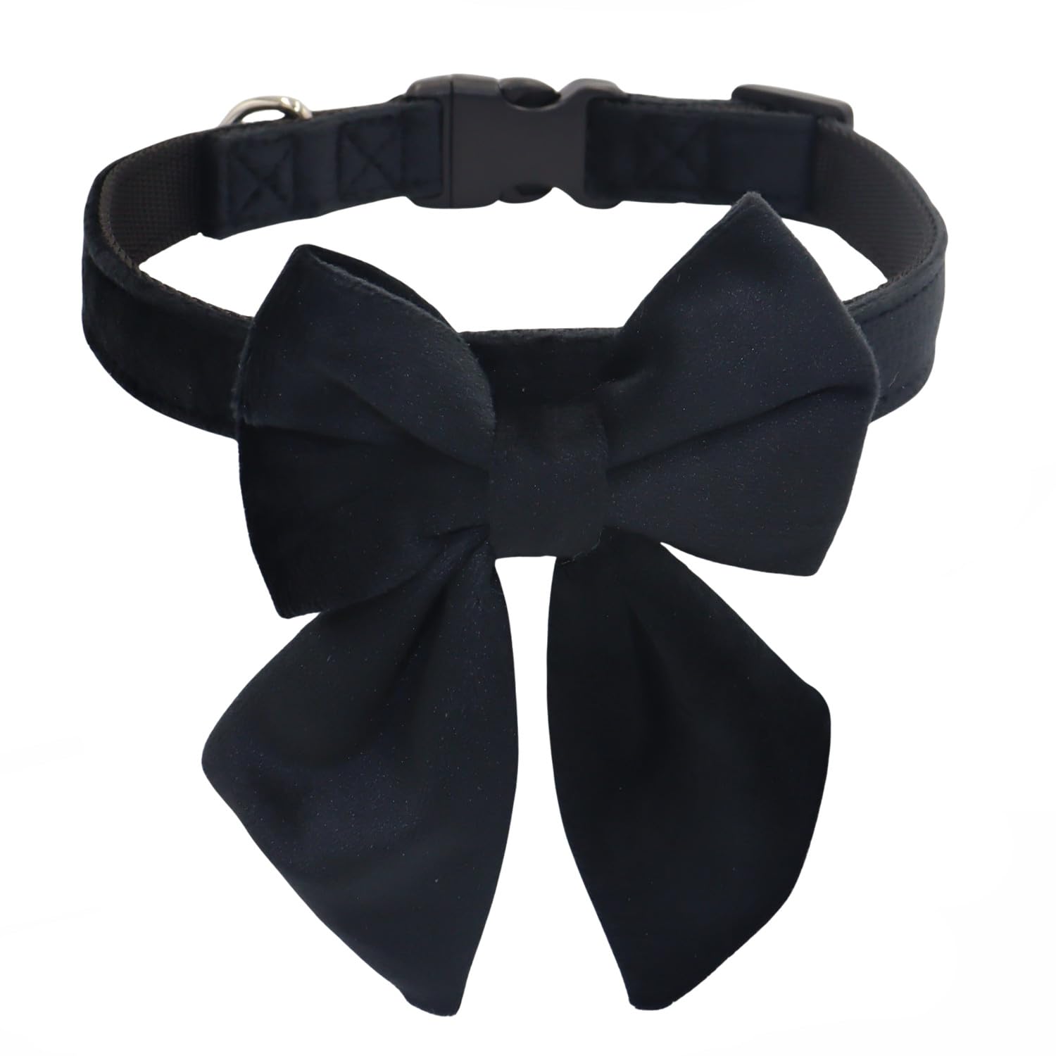 THAIN Velvet Dog Collar with Style Bow Tie, Quick Release Plastic Buckle Adjustable Dog Collars for Small Medium Large Dogs Pets (L, Velvet Black) — image 1