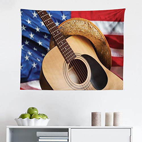 Lunarable Western Tapestry, Country Music Acoustic Guitar American Flag Popular Fourth of July