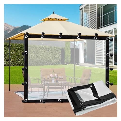 PIYHoI Outdoor Patio Curtain Clear Plastic Tarpaulin with Eyelets Waterproof PVC Tarpaulin Cloth, Windproof Gazebo Tarpaulin, Customizable(3'x3'/1x1m)