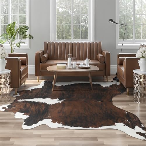 AROGAN Western Faux Fur Cowhide Rug 4.6x5.2 ft Black & Brown