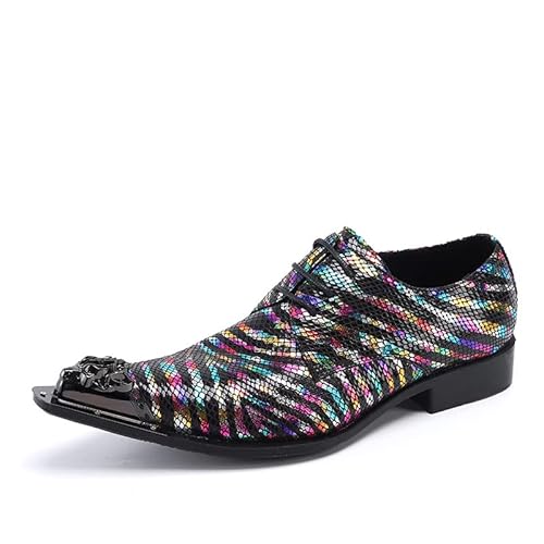 Rui Landed Zapatos Oxford for Hombre con Cordones de Color arcoíris con Punta de Metal y tacón Plano sin Cordones for Negocios de Cuero Genuino (Color : Negro, Tamaño : 38 EU) Cover