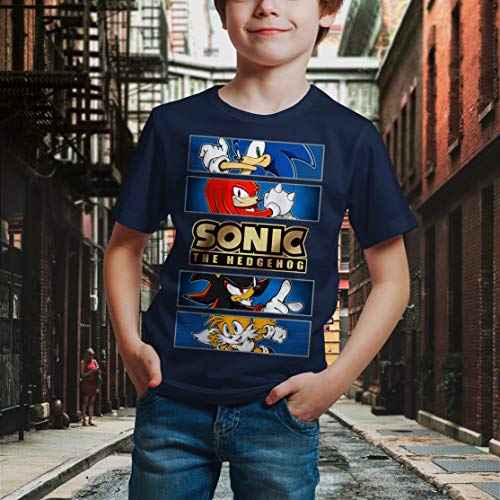 Sonic Knuckles Tails Shadow Panel Boys Shirt X-Large (18-20) Navy #TOP1