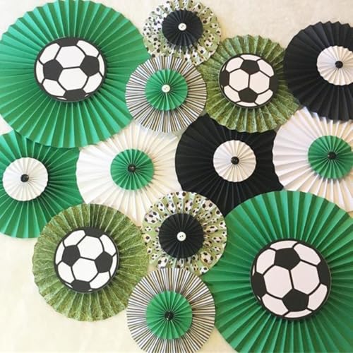 Image of Wanna Party Football Soccer Party Decorations Hanging Paper Fans Football Soccer Classroom Ceiling Wall Decor for Sport Game Day Birthday Decoration Items for Boys