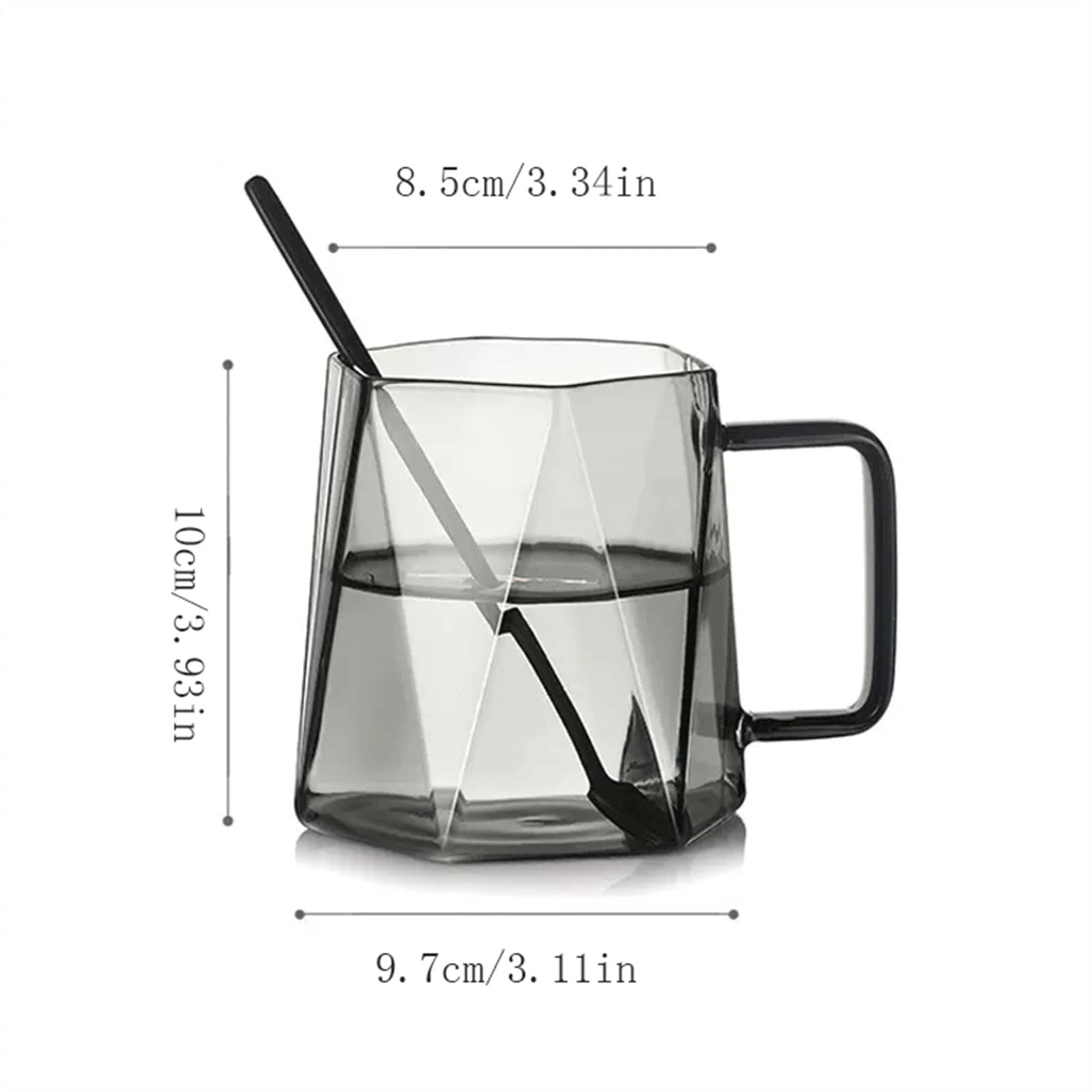 Duży szklany kubek do kawy 460 ml Kreatywny sześciokątny kubek do biura śniadaniowego | Black
