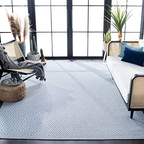 SAFAVIEH Washable Rug Bermuda Collection - 9' x 12', Light Blue & Cream, Indoor/Outdoor, Weather Resistant, Ideal for Patio, Backyard, Mudroom, Kitchen, Deck (BMU814A)