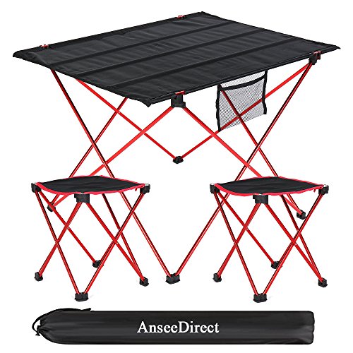 AnseeDirect Table de Camping Table Picnic Pliable avec 2 Chaise Portable Roll-Up Oxford Aluminum Ultralight avec Sac de Transport pour Outdoor Randonnée BBQ Pique-Nique Pêche Plage Bateau