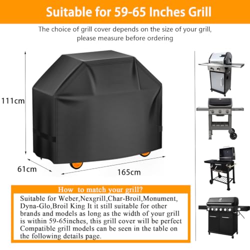 Image of Aoretic Grill Cover, 65 inch BBQ Gas Grill Cover for Outdoor Grill, Grill Cover Barbecue Waterproof, Anti-UV for Weber Char-Broil Monument Nexgrill Spun Charbroil