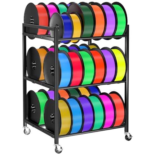 3D Printer Filament Storage Rack Rolling Filament Spool Holders with Wheels 3-Tier Heavy Duty 3D Filament Storage Rack for PLA/ABS/TPU/Nylon Filaments Organzied for Home Office Workshop Studio