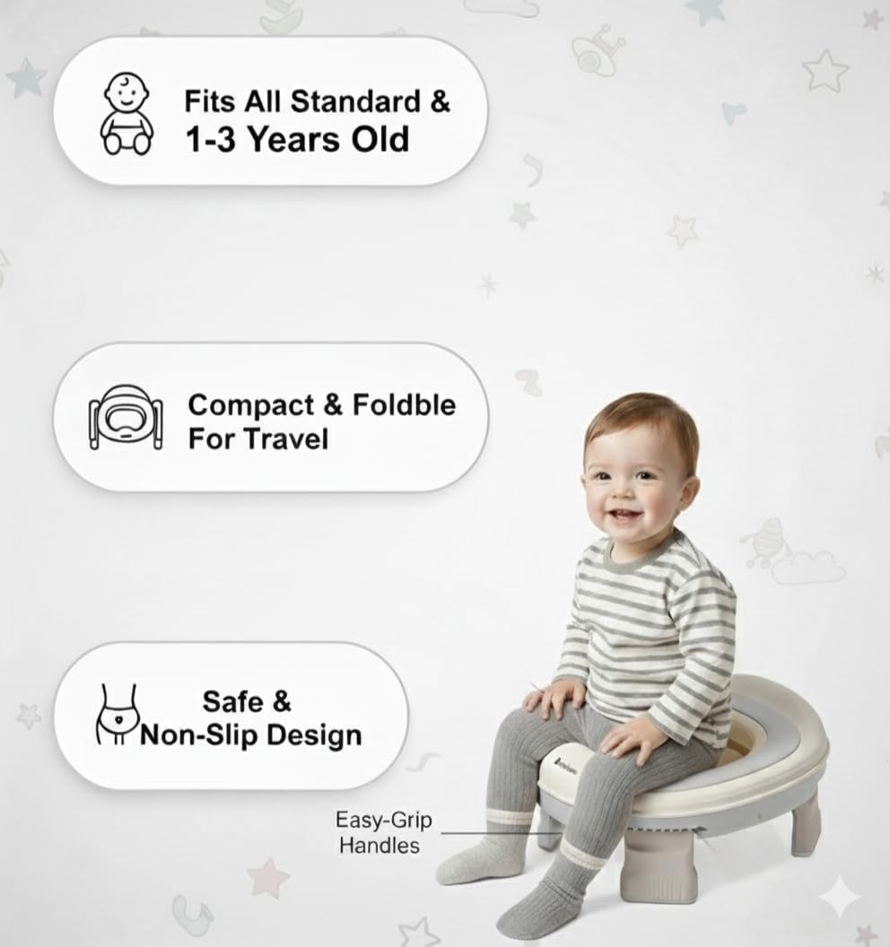 MomNess Foldable Travel Baby Potty Training Seat for Boys & Girls with Handles & Detachable Bowl, Toddler Potty Chair with Anti-Slip Base, BPA-Free, Unisex, Coffee 1