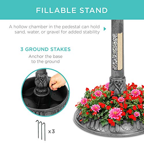 Best Choice Products SKY5949 Solar Outdoor Bird Bath Vintage Resin Pedestal Fountain Decoration For Yard, Garden W/Planter Base, Feeder thumb #4