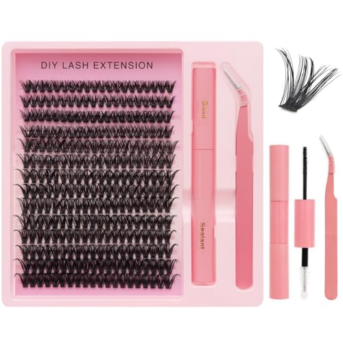 DIY Lash Extension Kit, 280PCS 60D Individual Cluster Lashes, Mixed Length 9–15mm, Bond and Seal with Applicator, At Home Lash Extensions for Natural Full Volume Look