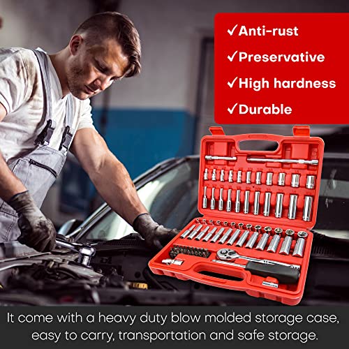 Image of YIYITOOLS 74 Pcs 1 /4 inch Drive Socket Set,1 /4-Inch Drive Master Socket Set with Ratchets,Extensions with 1 /4 inch Drive Bits Set,Universal Joint (5 /32-Inch- 9 /16-Inch, 4mm-14mm) (Pack of 5)