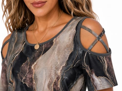 Image of Jar of Love Women's Summer Tops Short Sleeve Cold Shoulder Tops T-Shirts for Women Spring Summer Tops Loose Fit Tunic 2026