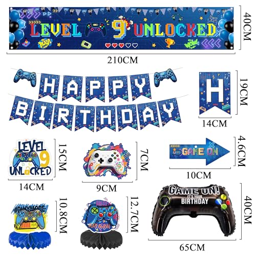 Video Game 9th Birthday Decorations - Gamer Theme Party Supplies Includes Level Up Banner Balloons Cake Topper, Gaming Birthday Decor for Boys 9 Year Old by FacnyGather - Used condition - Image 3