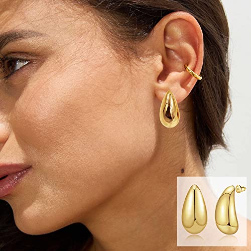 Dearmay Waterdrop Chunky Gold Teardrop Hoops Earrings Set For Women Trendy 14K Real Gold Plated Hoop Earrings Hypoallergenic Thick Lightweight Big Pack Large Jewelry For Women Teen Girls #TOP3
