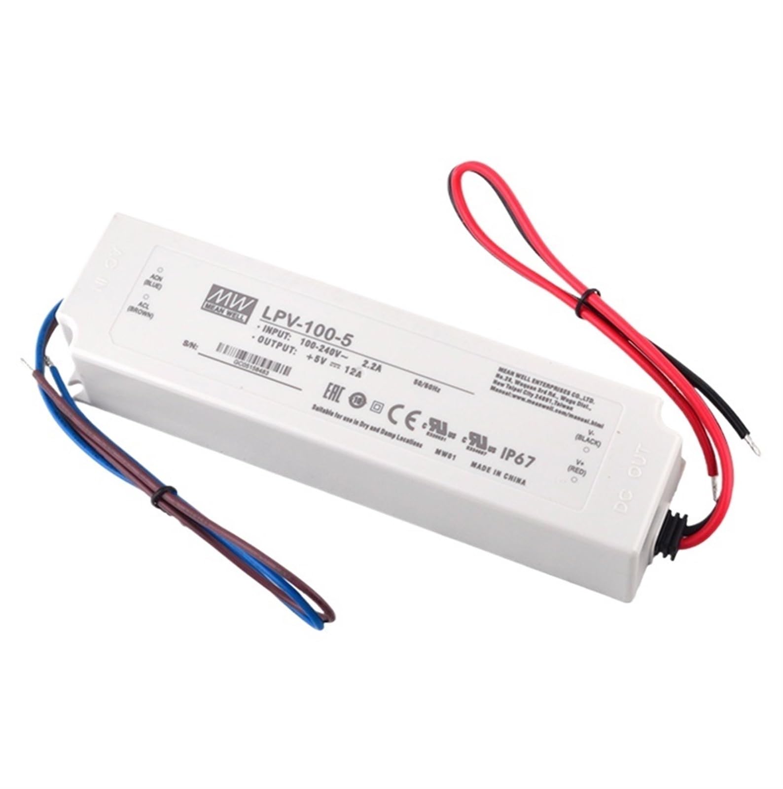 FCARUMIQP LPV-100-5 LED Driver 110/220VAC to 5V DC 12A 60W Waterproof IP67 Constant Voltage Switching Power Supply