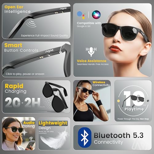 Image of Nope Vibe Smart Audio Glasses | Open-Ear Bluetooth Sunglasses with Immersive Sound, 10H Playtime, Button Controls, Voice Assistant, Rapid Charge, UV Protection