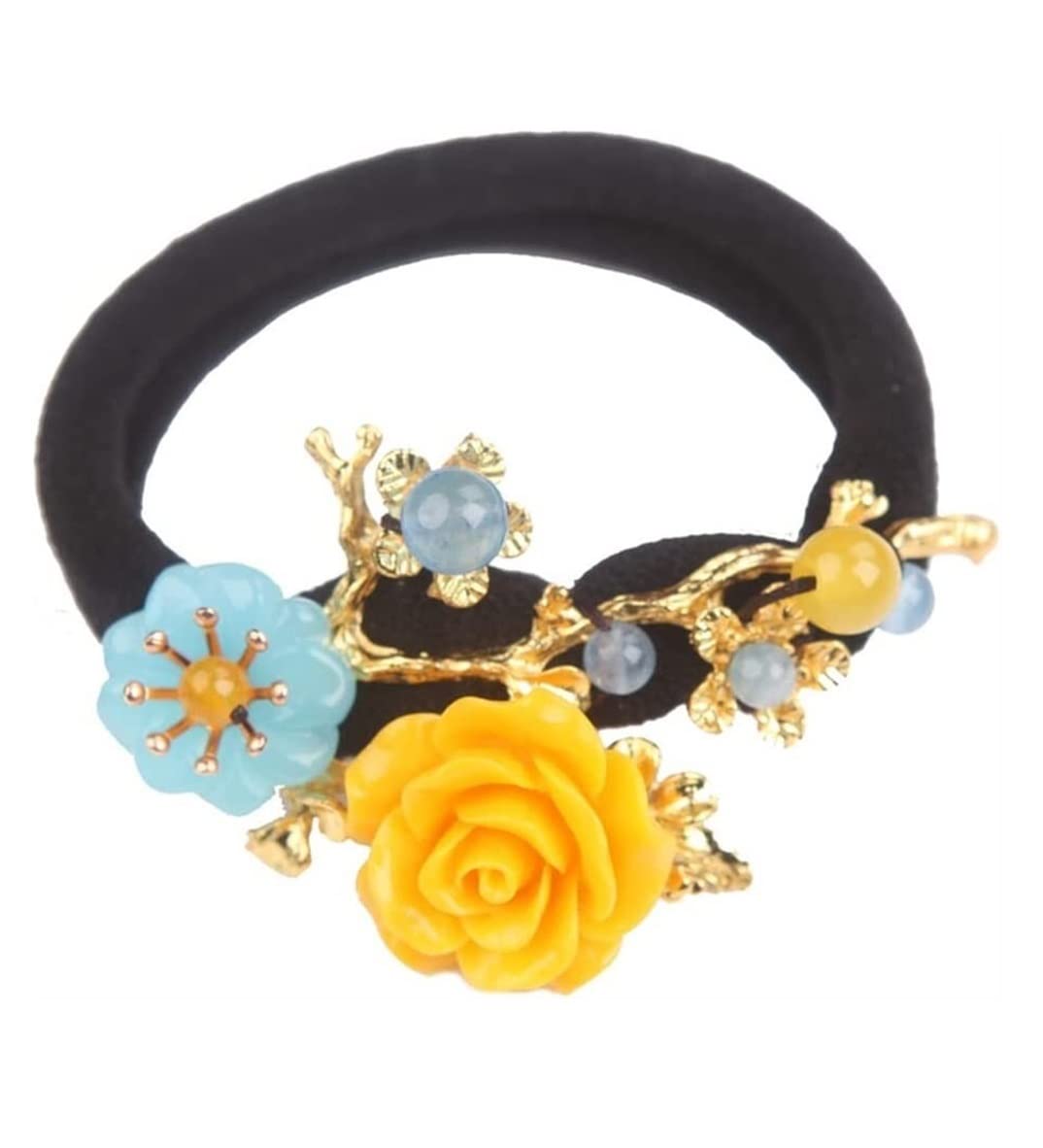 Miękkie Gumki Włosów Fashion Flower Hair Scrunchies Bransoletka Z Koralikami Opaski Do Włosów Dla Kobiet Dziewczyn Akcesoria