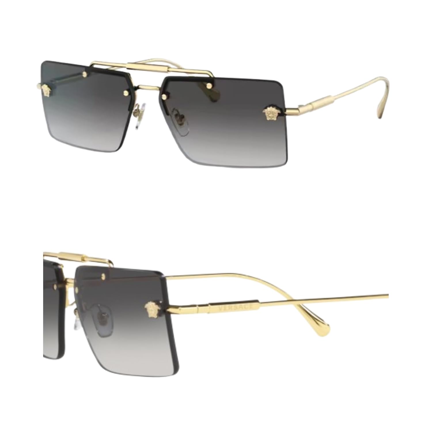 Versace VE2245 Óculos de sol retangulares não polarizados de 60 mm para mulheres – Armação de metal dourado com hastes douradas, 100% de proteção UV, óculos de sol leves e…