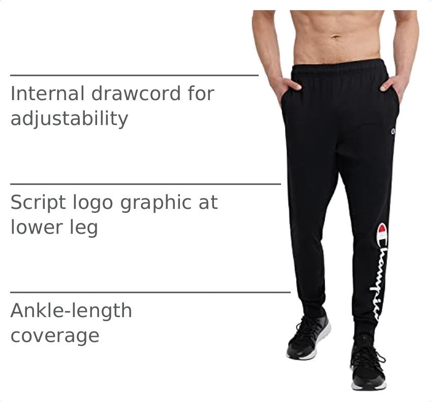 Champion Men's Lightweight Lounge Joggers, Script Logo, Black, X-Large - image 4
