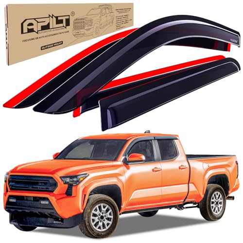 Image of Outside-Mount Rain Guards Window Visors for 2024-2026 Toyota Tacoma Double Cab Wind Vent Deflectors Truck Accessories Dark Smoke 4-Piece Set with Thicker